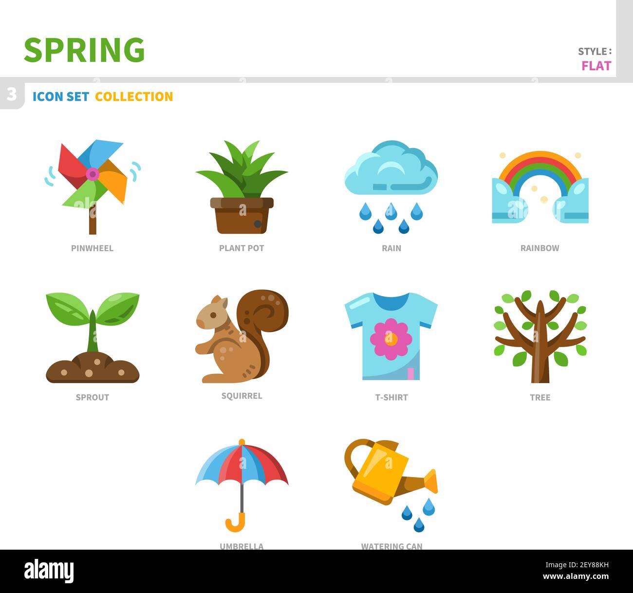 spring season icon set,color flat style,vector and illustration Stock
