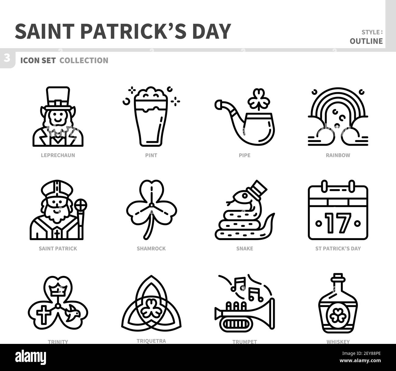 saint patrick's day icon set,outline style,vector and illustration Stock Vector