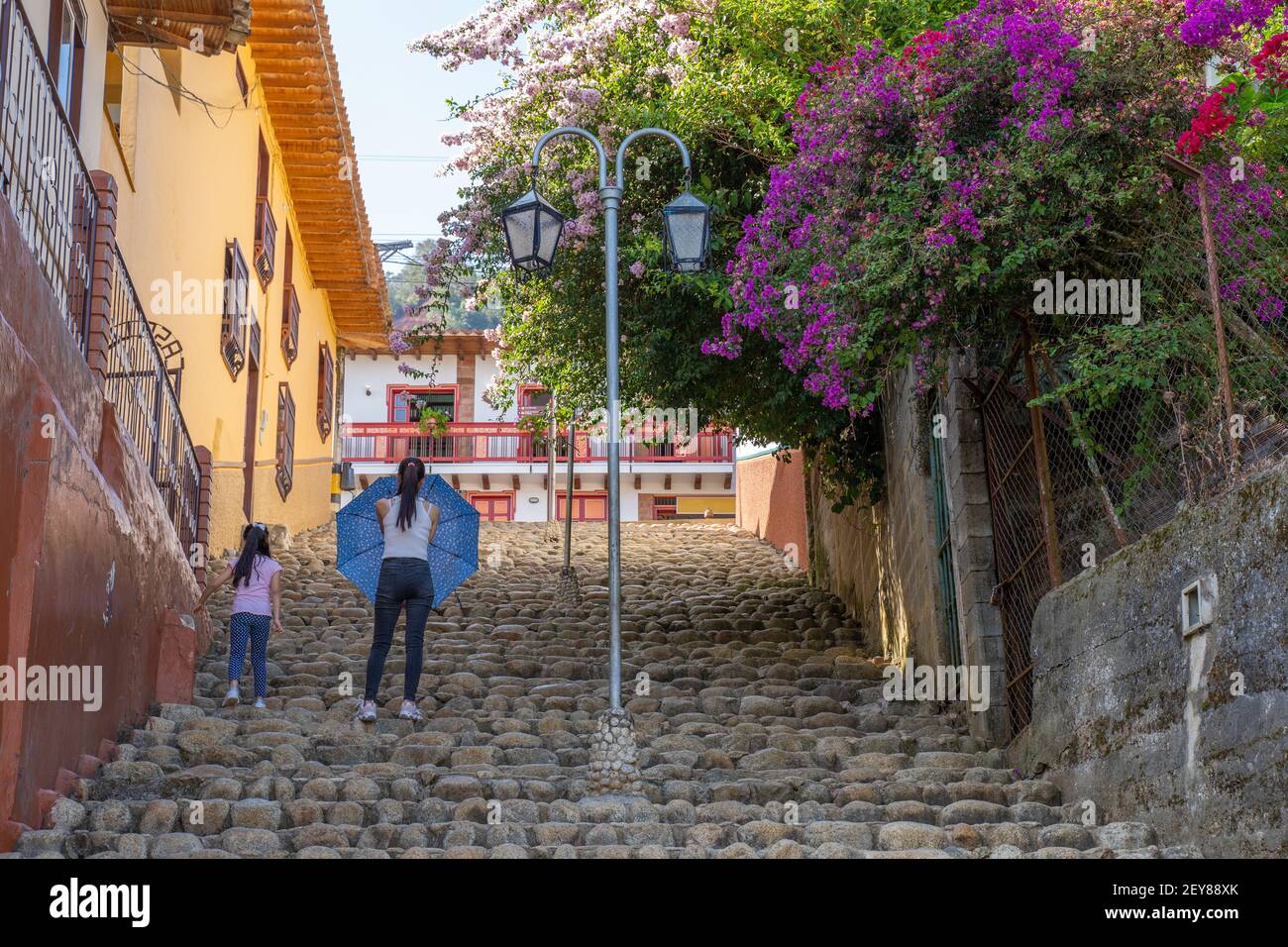 A typical street of the town of Jericó in Antioquia, Colombia Stock Photo