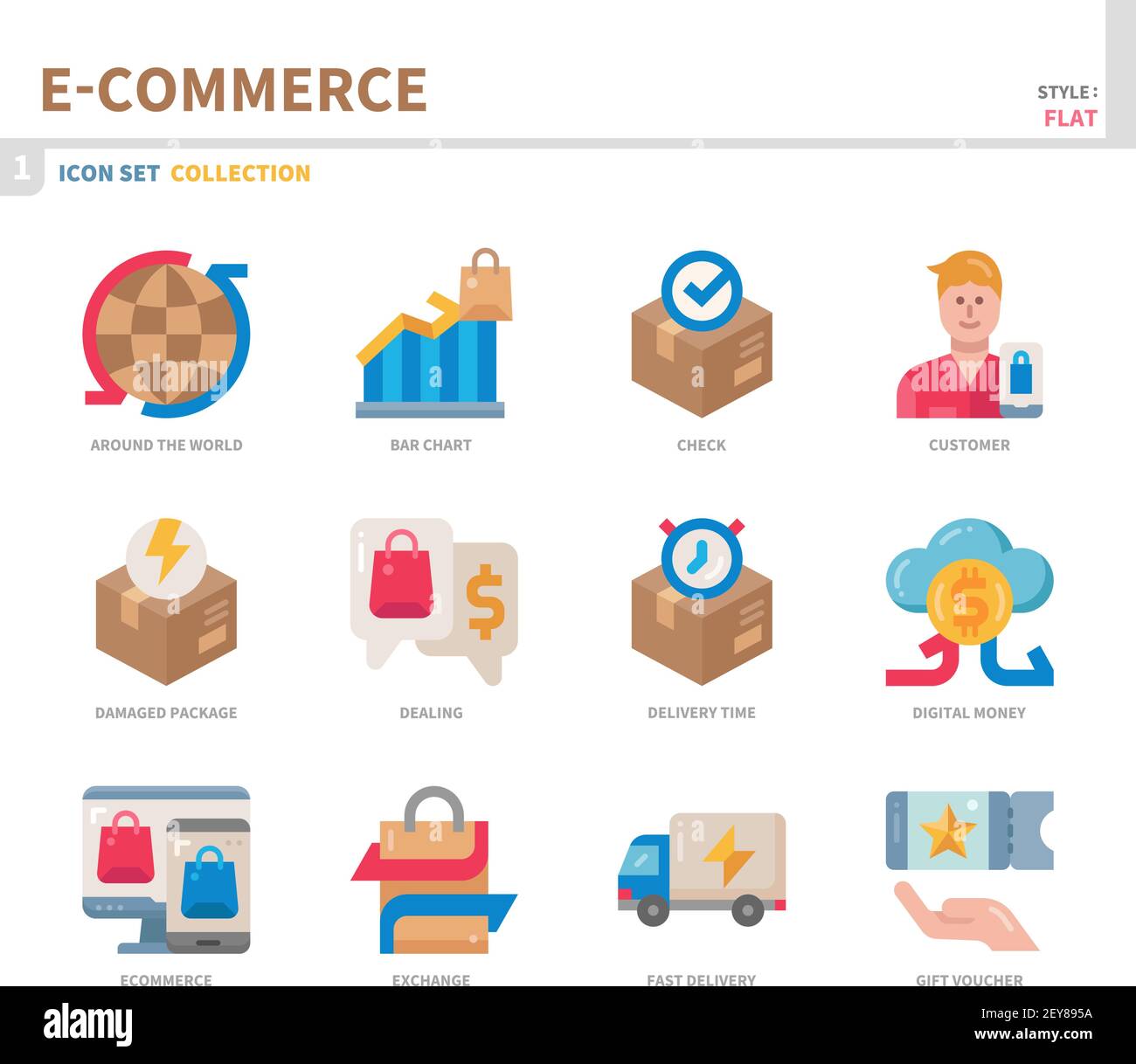 e-commerce and online shopping icon set,color flat style,vector and illustration Stock Vector