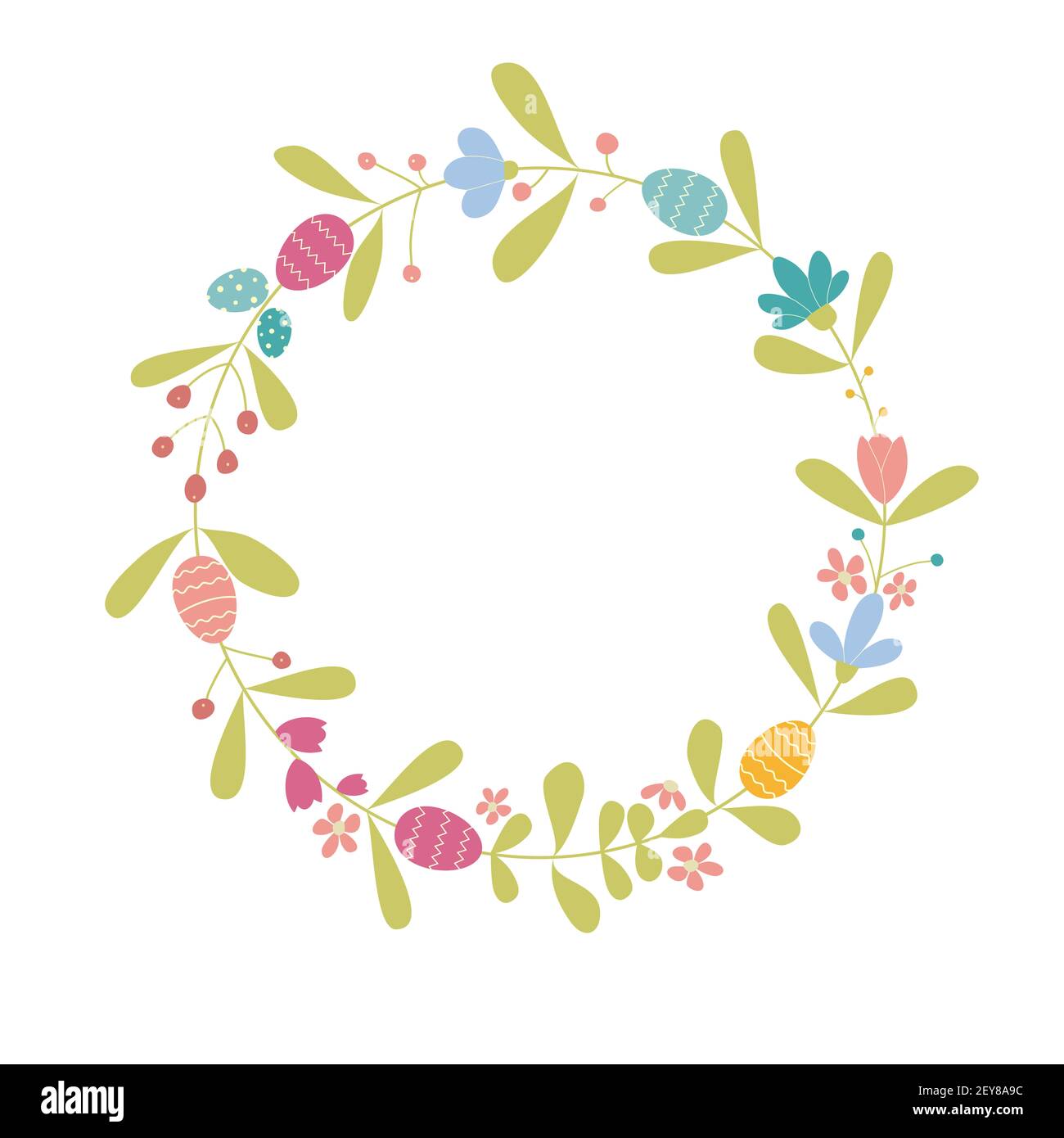 Easter wreath with flowers and eggs, isolated on white background Stock ...