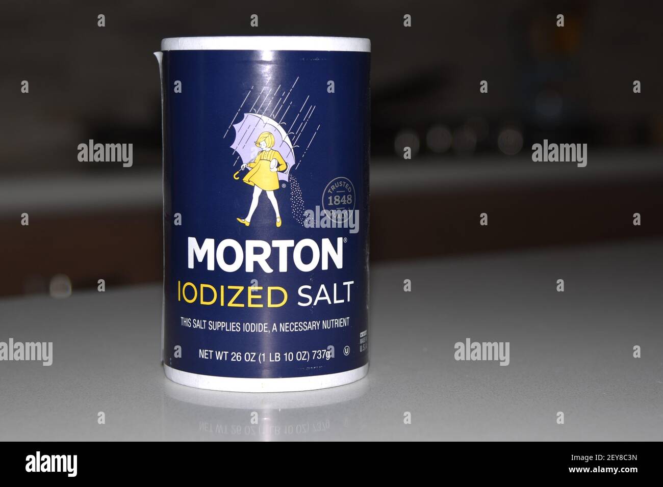 Box of Morton Iodized salt Stock Photo