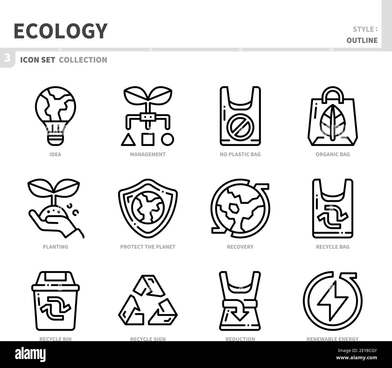 ecology and environment icon set,outline style,vector and illustration Stock Vector