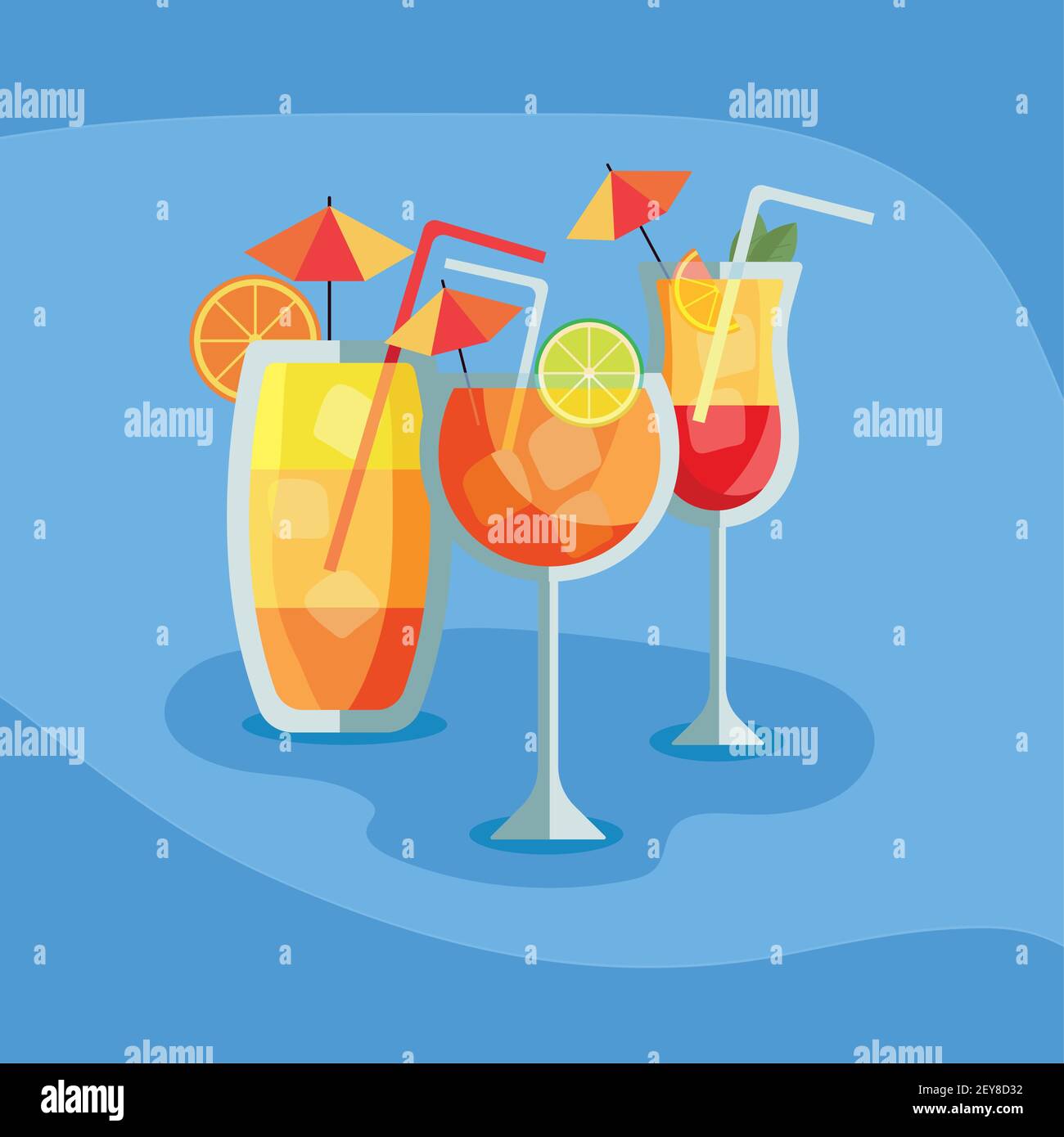 three tropical cocktails Stock Vector