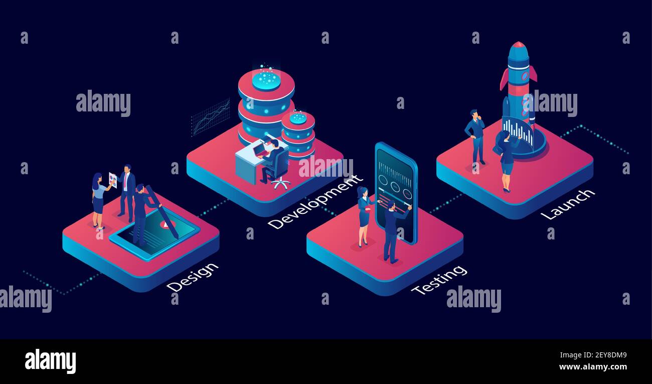 Innovative IT industry startup workflow development concept Stock Vector