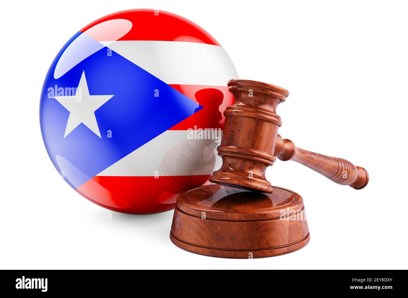 Puerto Rican law and justice concept. Wooden gavel with flag of Puerto Rico. 3D rendering