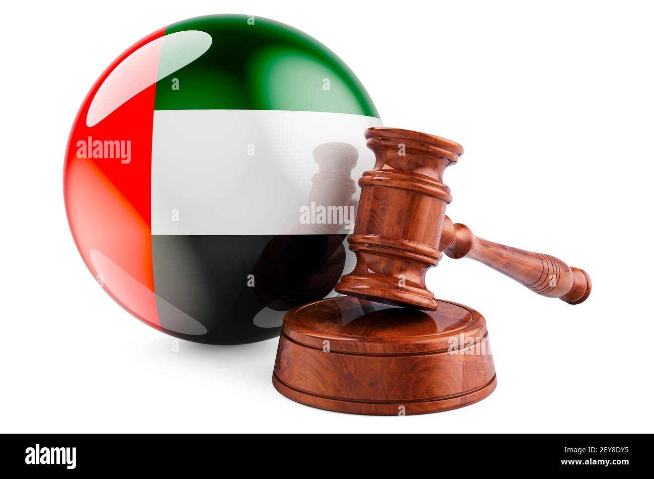 The United Arab Emirates law and justice concept. Wooden gavel with flag of the UAE. 3D