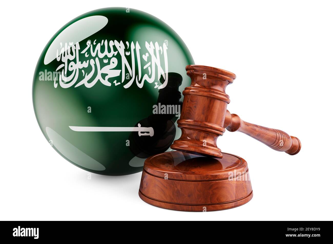 Saudi Arabian law and justice concept. Wooden gavel with flag of Saudi