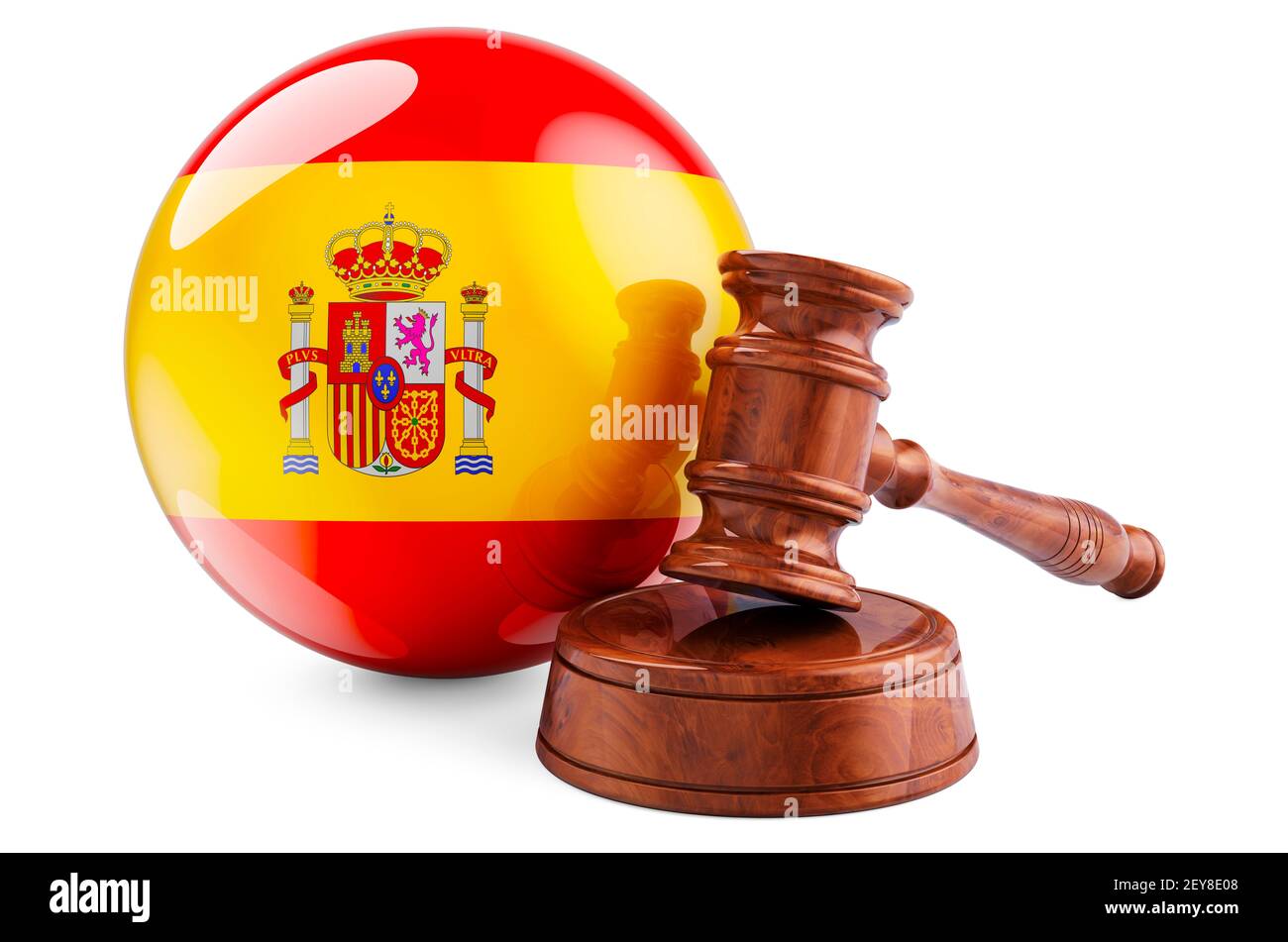 Spanish law and justice concept. Wooden gavel with flag of Spain. 3D