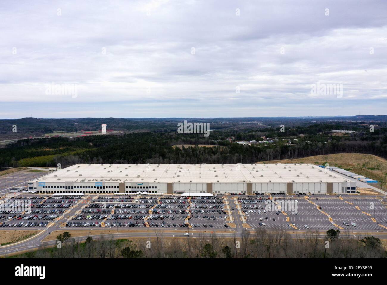 Aerial view of the Amazon facility where workers will vote on whether to  unionize, in Bessemer, Alabama, U.S., March 5, 2021. Picture taken with a  drone. REUTERS/Dustin Chambers Stock Photo - Alamy