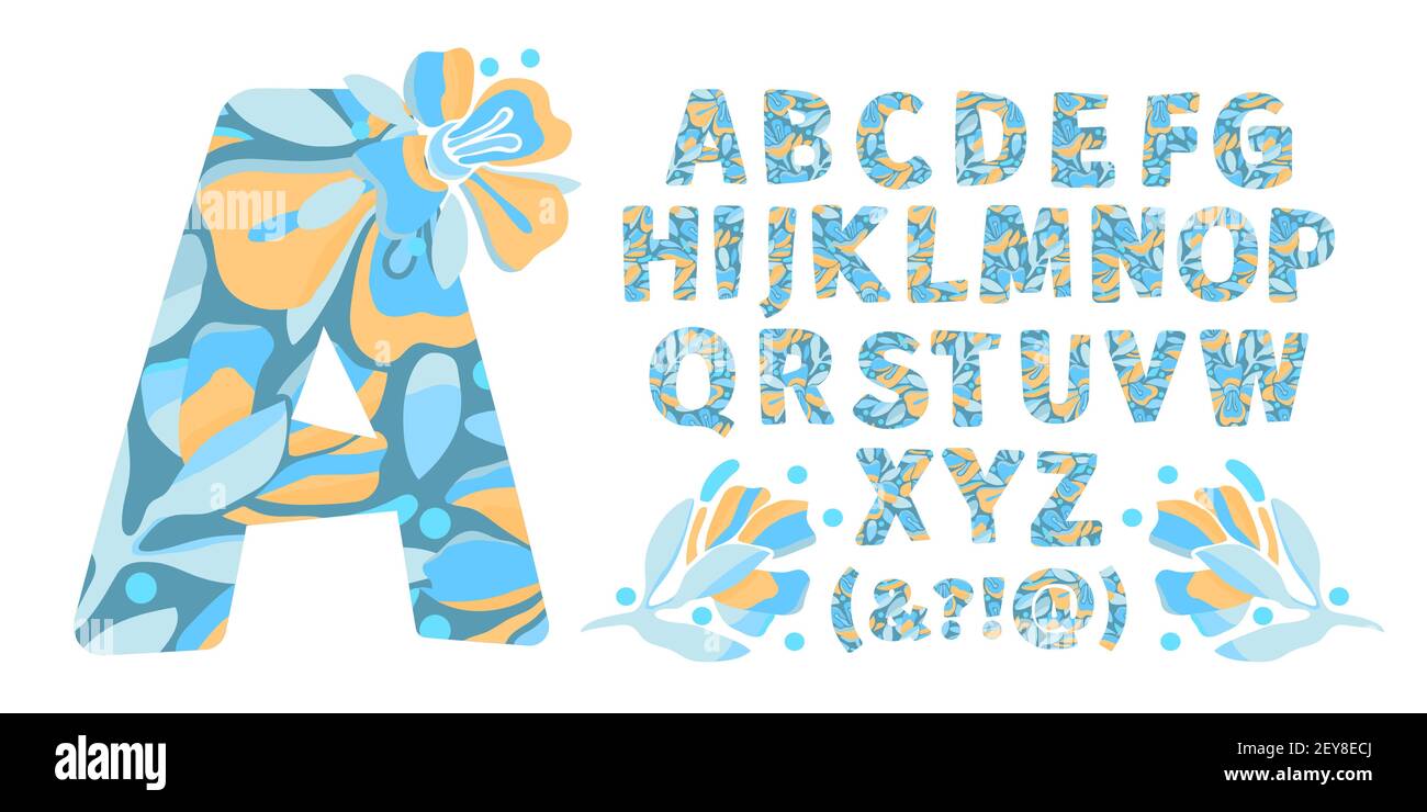 Vector floral alphabet from A to Z. Letters with flowers. Capital