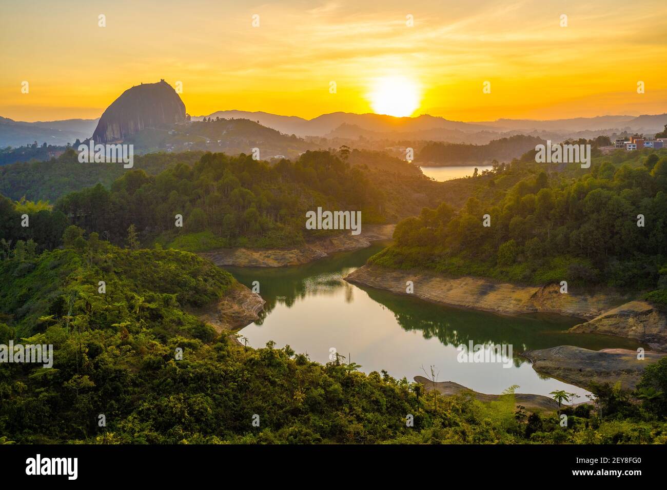 Beautiful sunset over Piedra del Peñol in Guatapé, Antioquia, Colombia Stock Photo