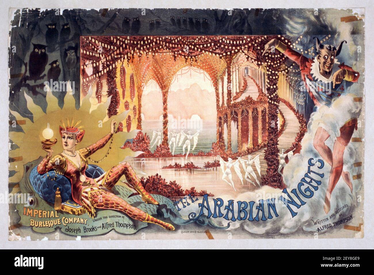 The Arabian Nights. Imperial Burlesque Company. Poster, antique and old style. 1888. Stock Photo