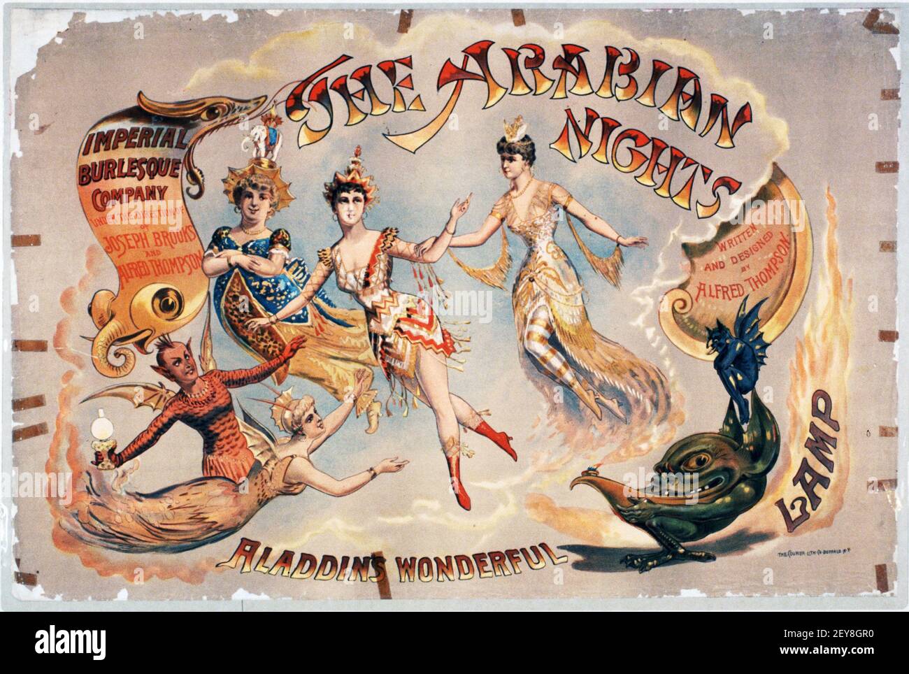 The Arabian Nights or Aladdins Wonderful Lamp. Classic Show poster. Imperial Burlesque Co. 1888. Stock Photo
