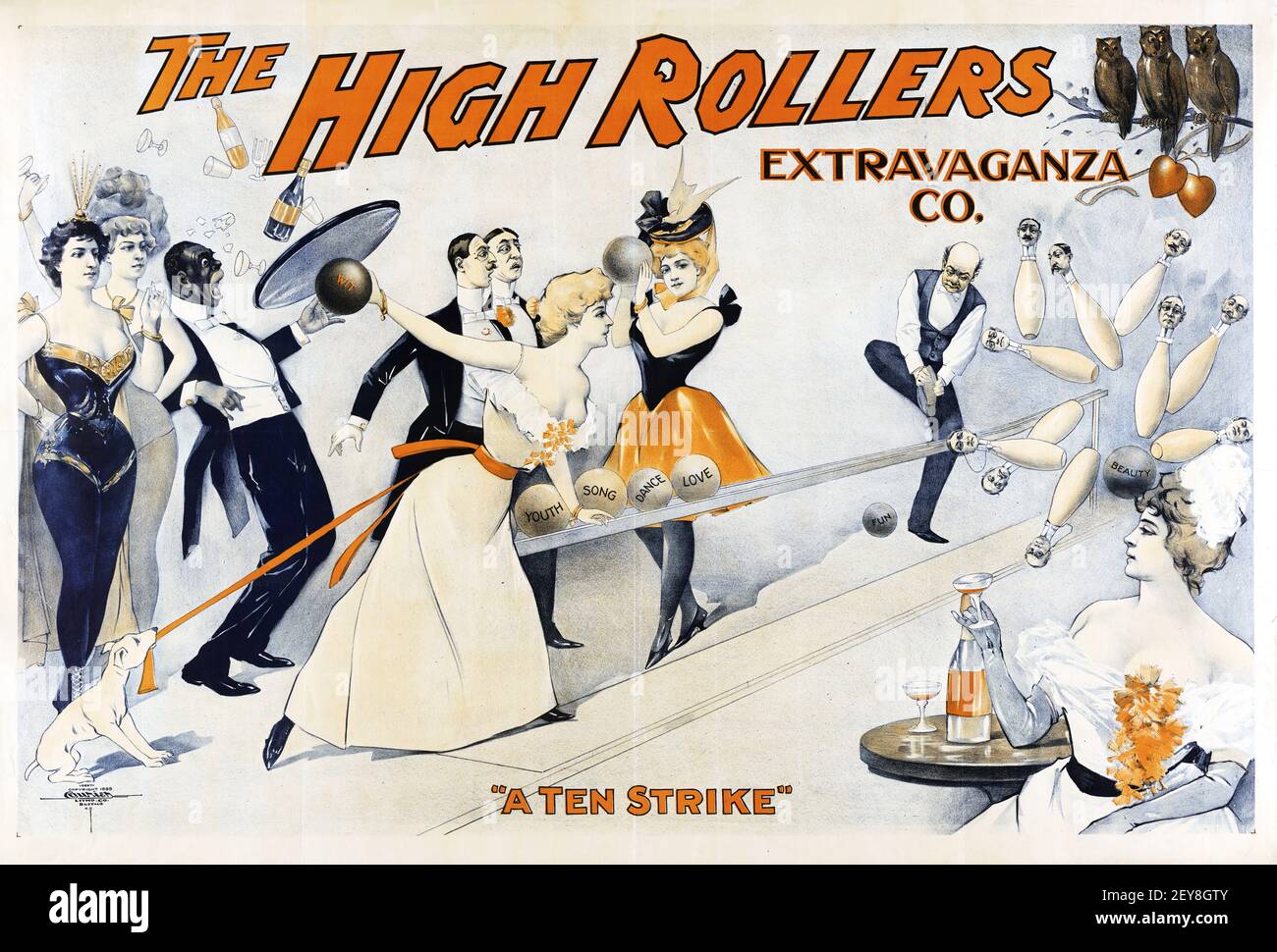 The High Rollers Extravaganza Co. Bowling, 'A Ten Strike'. Stock Photo