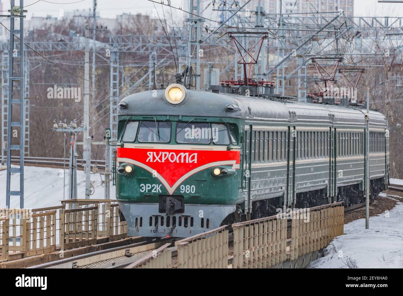 Moscow, Russia - March 04, 2021: Retro passenger train ER-2K number 980 ...