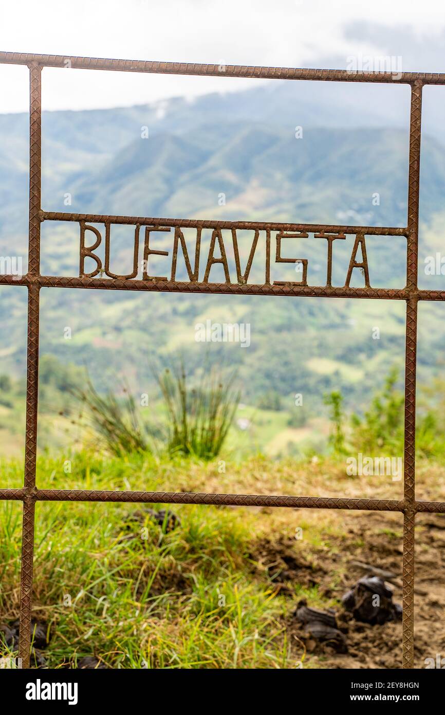 Gate 'Buenavista' on the heights of Guayabal, Chinavita, Boyacá, Colombia Stock Photo