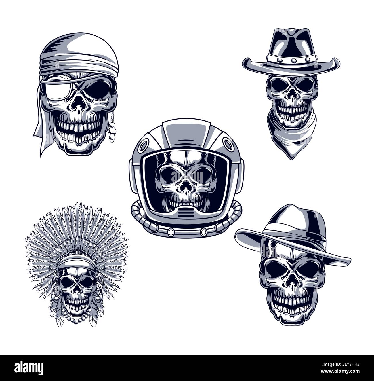 five skulls heads Stock Vector