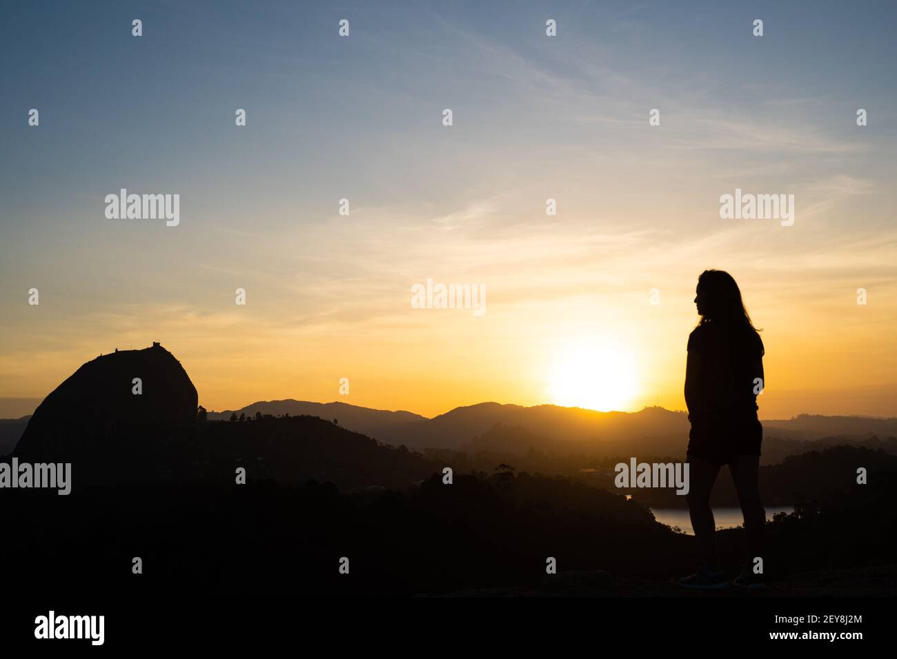 Beautiful sunset over Piedra del Peñol in Guatapé, Antioquia, Colombia Stock Photo