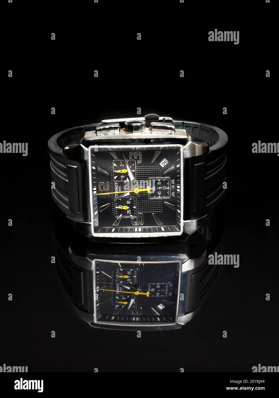 VARNA BULGARIA Jan 17 2020 Tissot watch on a black reflective