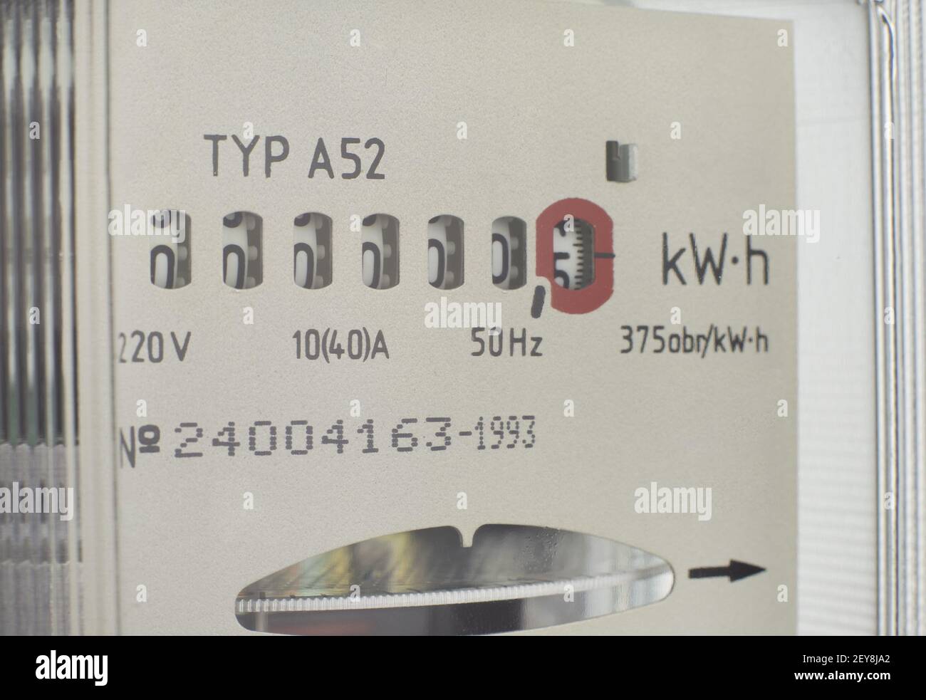 CHICAGO, UNITED STATES - Nov 18, 2020: Electricity meter showing kilowatt hour symbol and measuring dial. Stock Photo