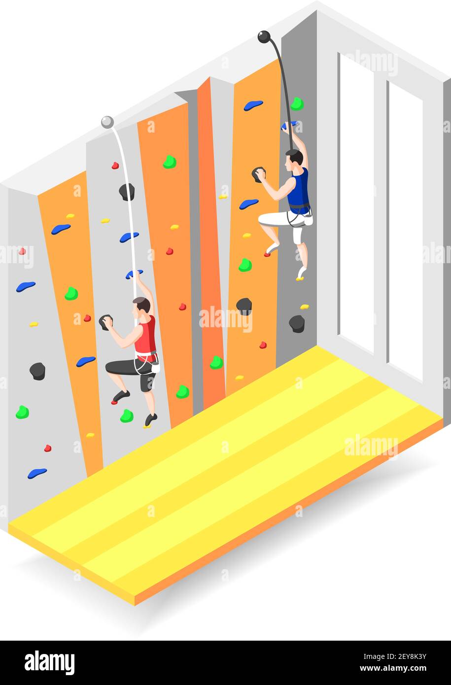 Extreme sports design concept with two male characters climbing up on