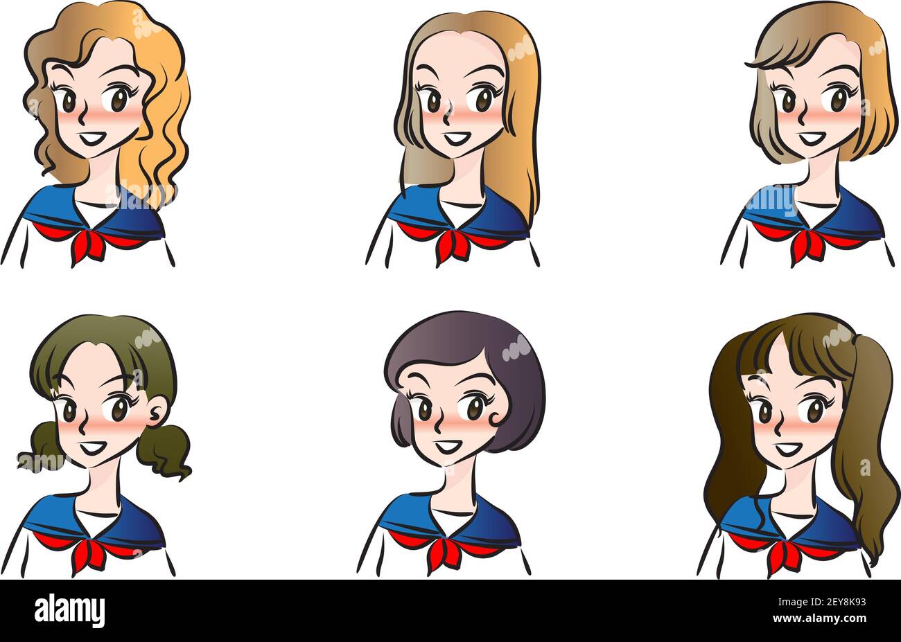 vector cartoon hight school girl emoji set Stock Photo