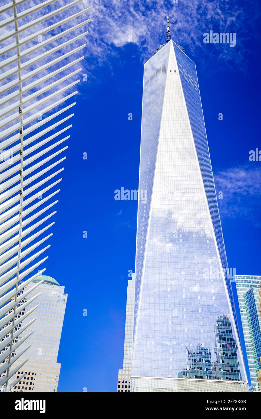 New York City, USA - Manhattan skyline with One World tower tallest in America. Stock Photo