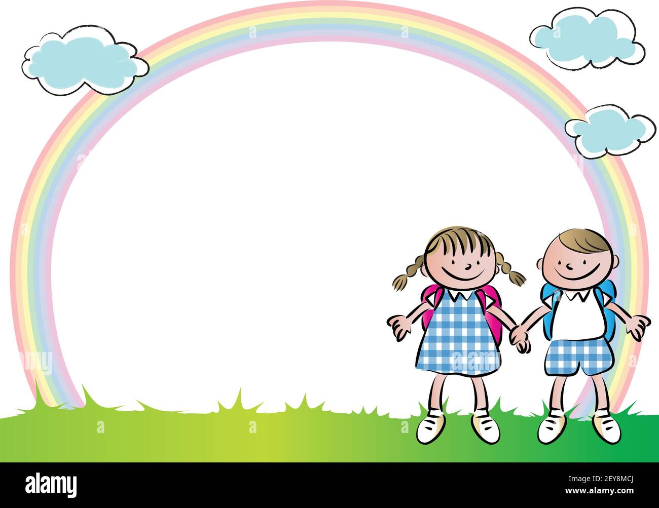 vector cartoon school children hold blank card border frame background  Stock Vector Image & Art - Alamy