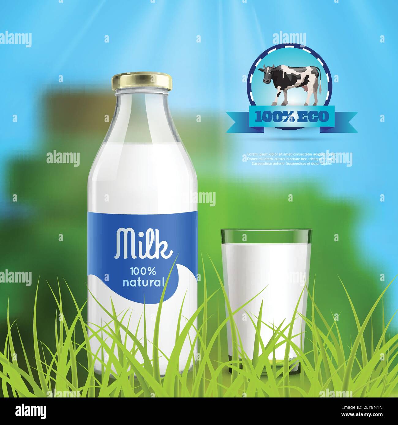 Milk natural ecological product realistic advertisement poster with
