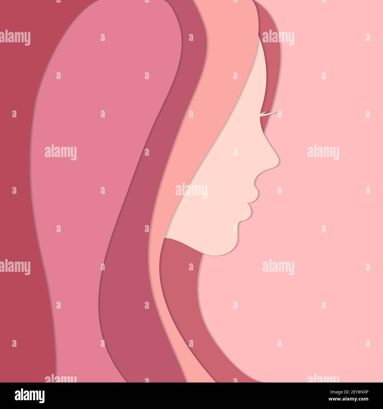 Abstract silhouette of women face and hairstyle on pink background