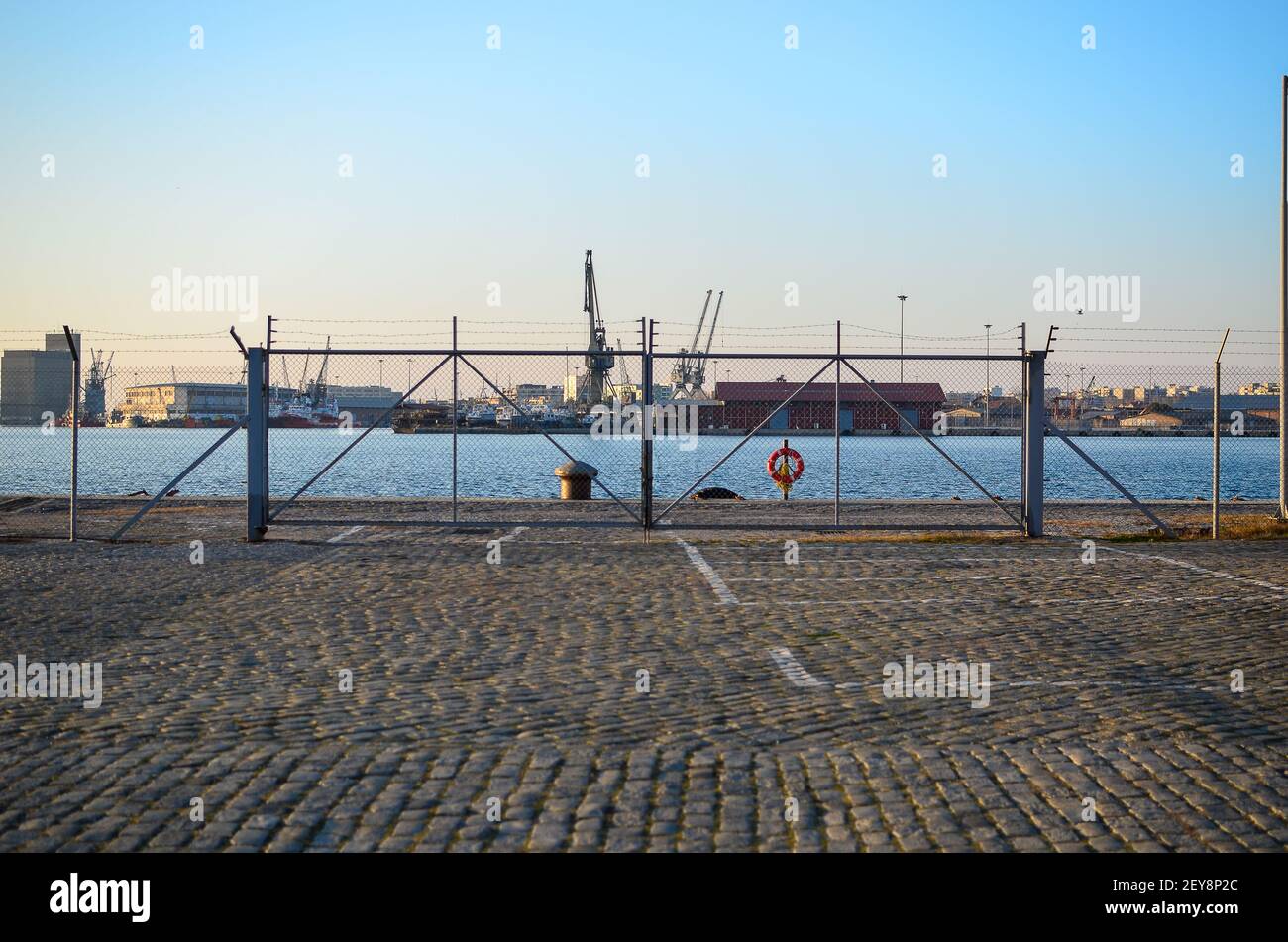 Thessaloniki, Greece - January 16, 2016: The gates to the sea is closed Stock Photo