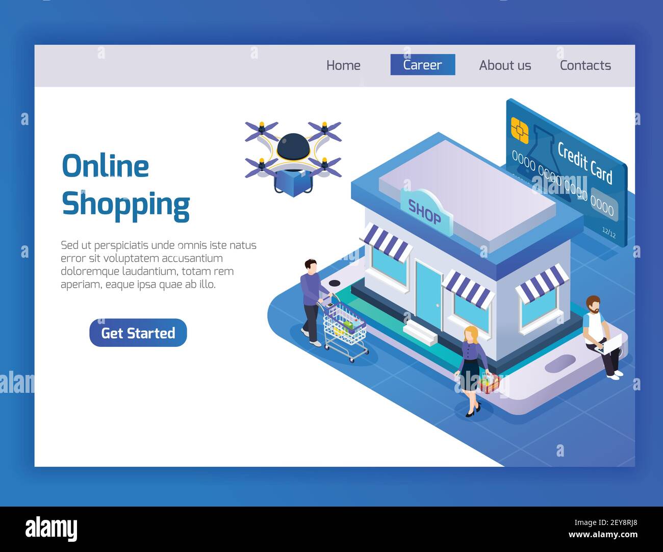 online shopping home page glow isometric website design with
