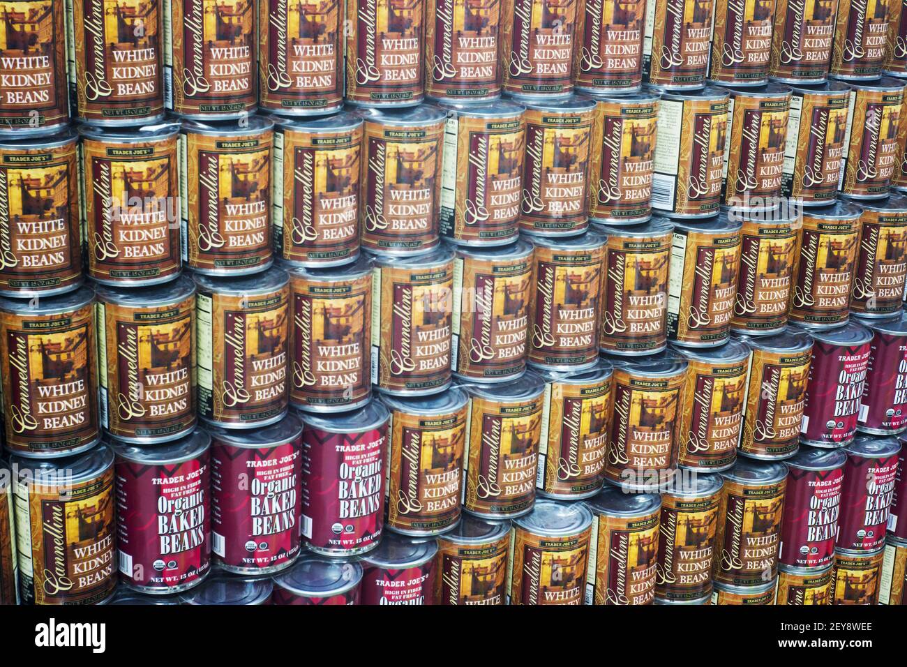Display of Trader Joe's brand canned beans in New York, on Sunday