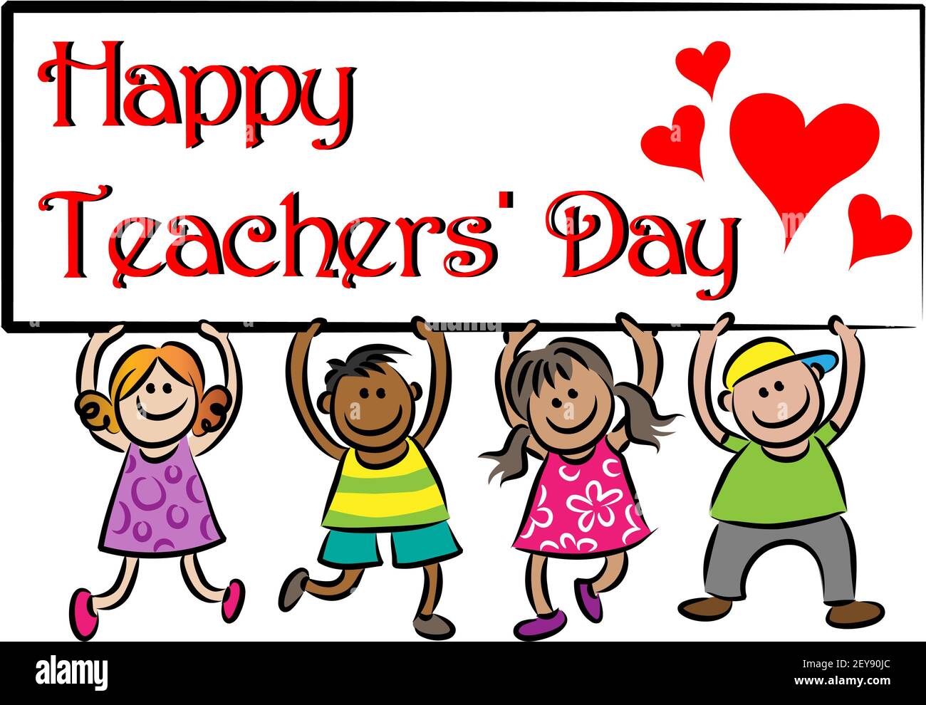 vector cartoon children say: happy teachers day Stock Photo - Alamy