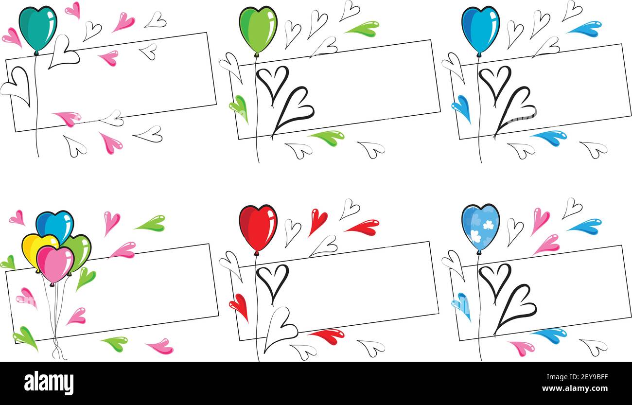 vector heart shape balloons card border frame background set Stock ...