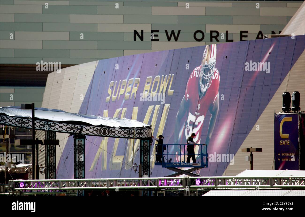 31 January 2013 - New Orleans, Louisiana - NFL branded merchandise fills  Lids Locker Room store. The store is just a stone's throw from the Mercedes  Benz Superdome, home of the New