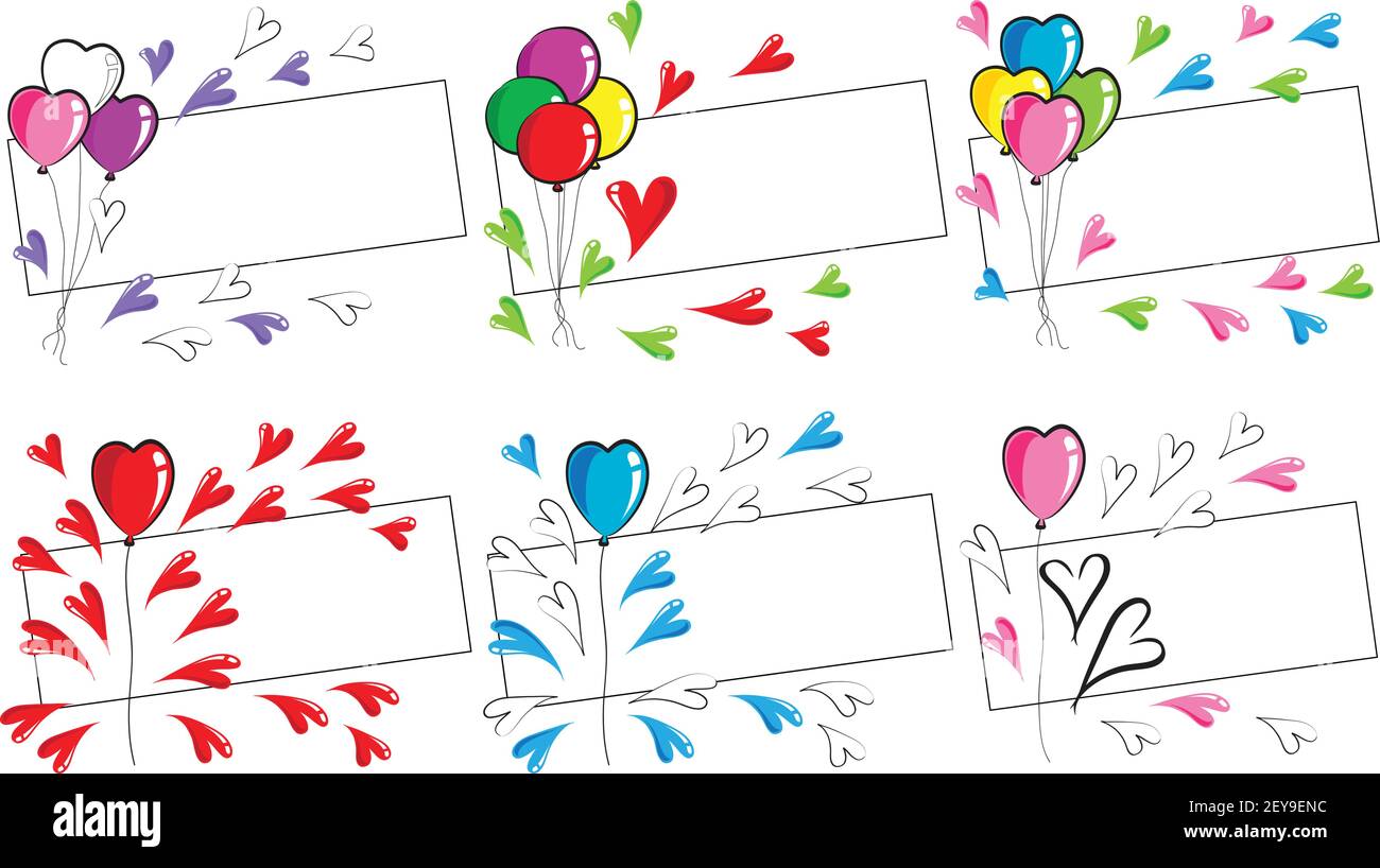 vector heart shape balloons card border frame background set Stock ...