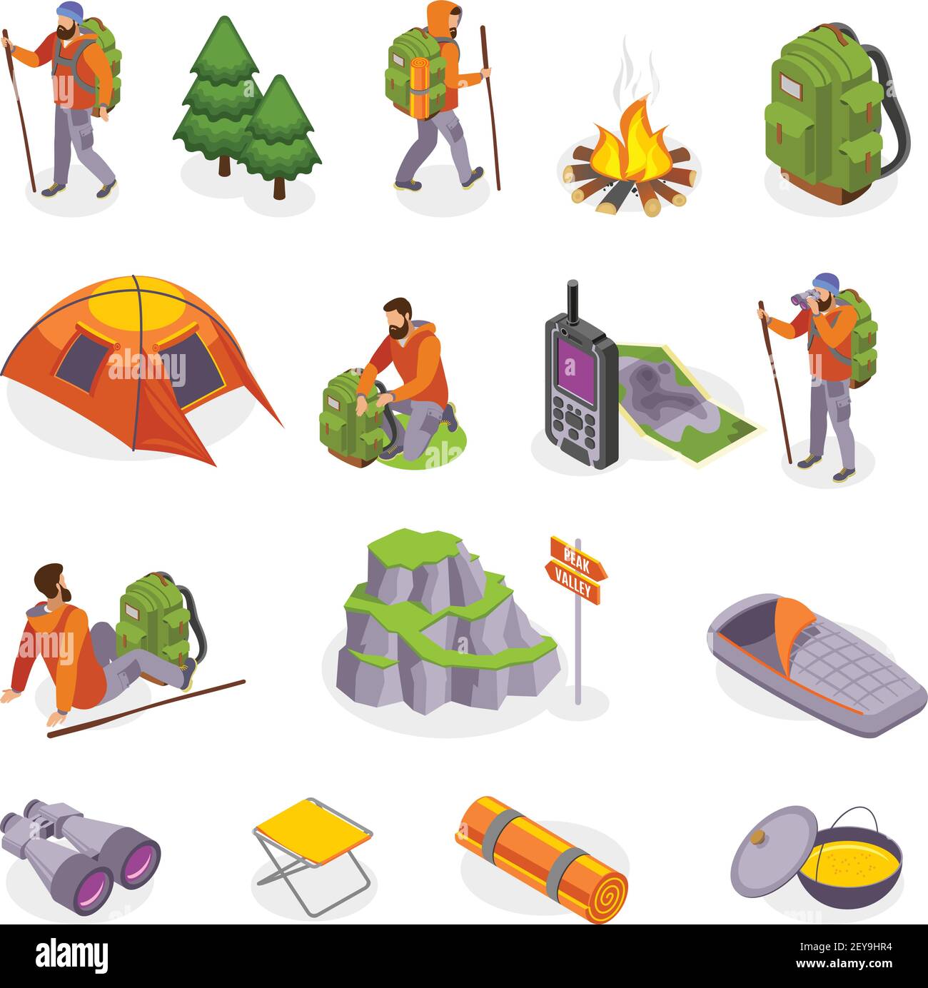https://c8.alamy.com/comp/2EY9HR4/hiking-isometric-icons-collection-with-isolated-images-of-camping-gear-items-and-human-characters-of-tourists-vector-illustration-2EY9HR4.jpg