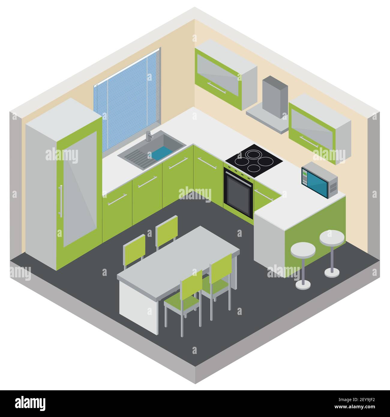 Kitchen interior isometric composition with modern furniture household ...