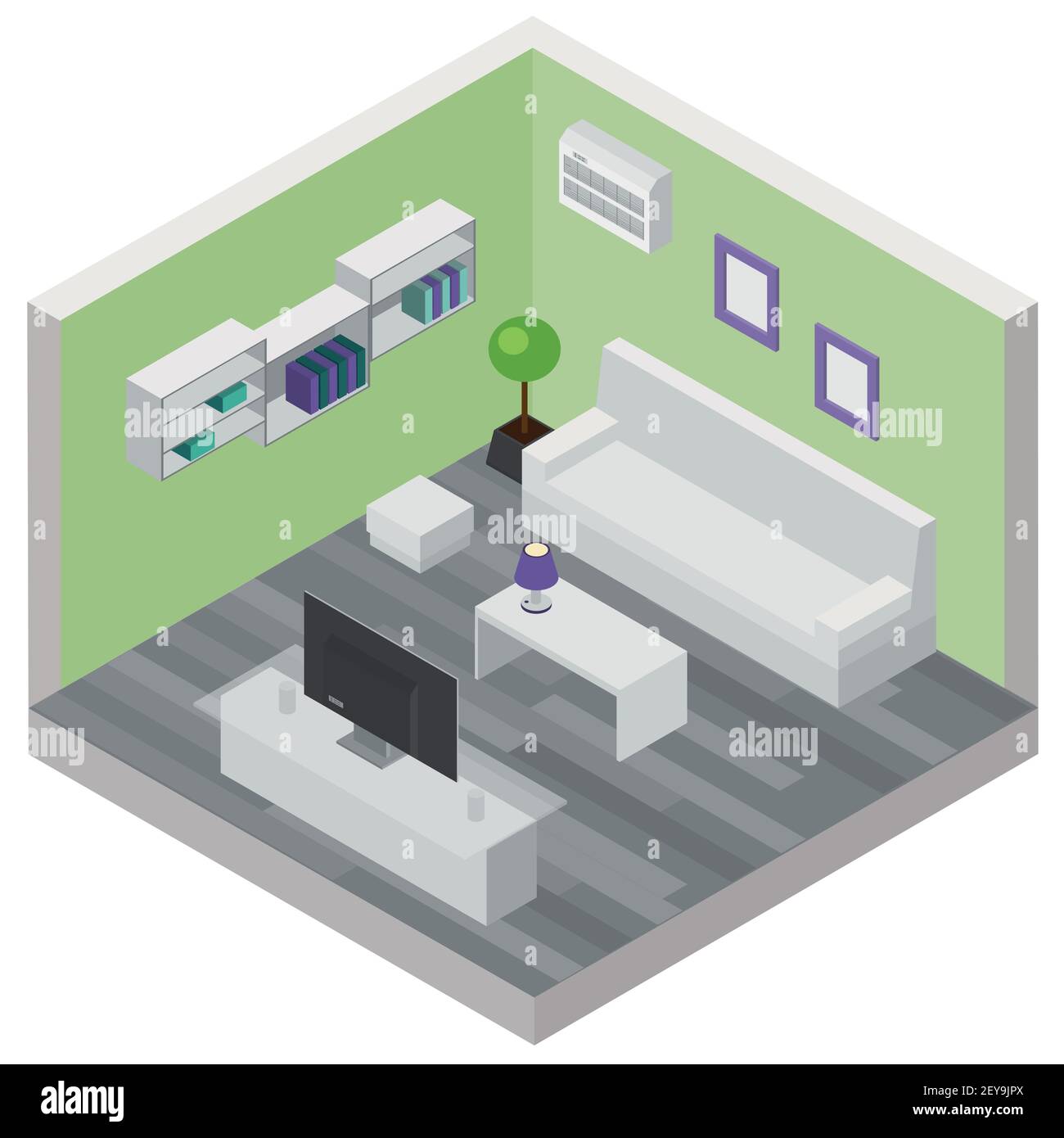 Living room isometric composition with comfortable furniture and modern ...