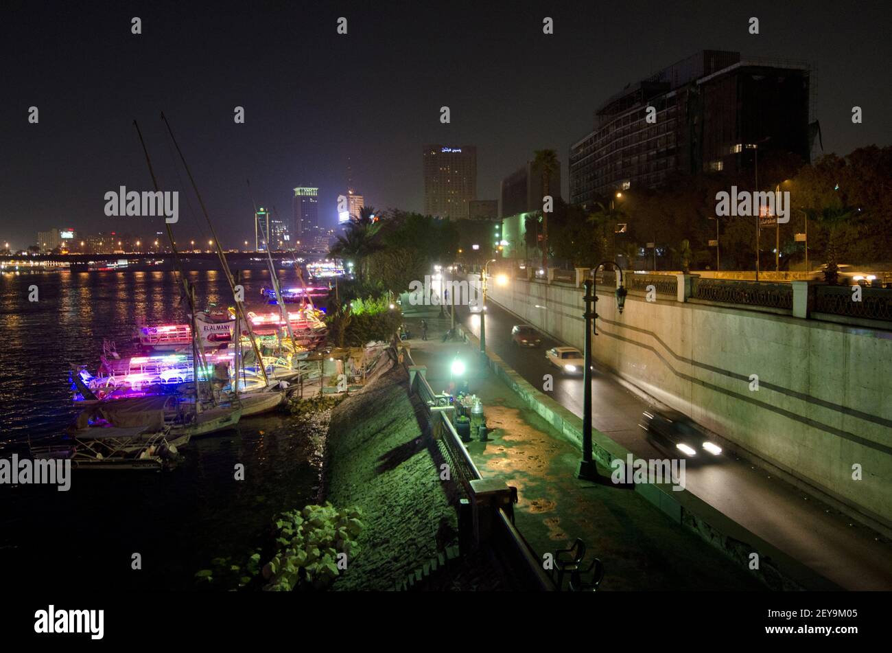 13 February 2013 - Cairo, Egypt - The night view of Nile River in Cairo ...