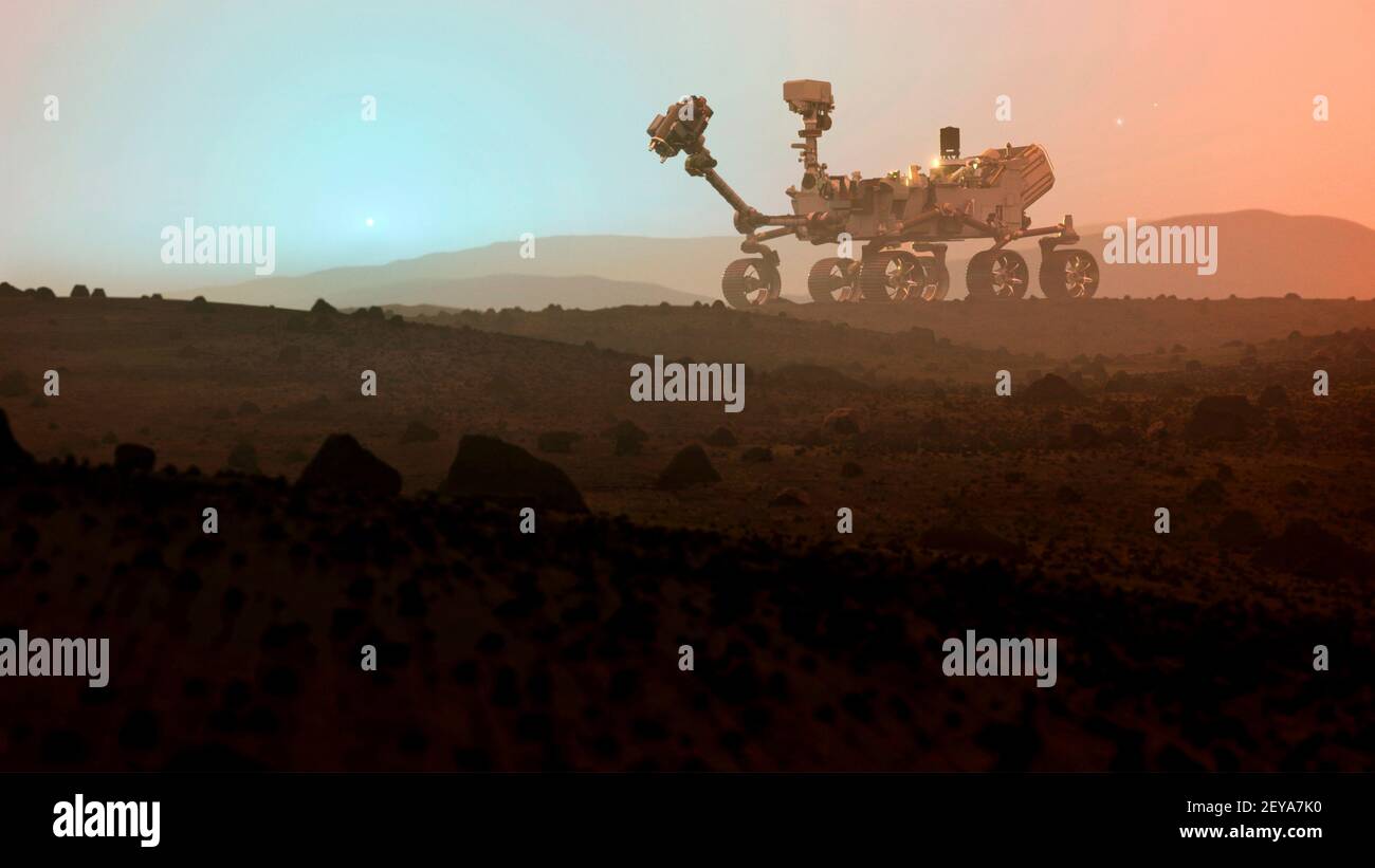 Perseverance Rover on Mars at sunset Stock Photo