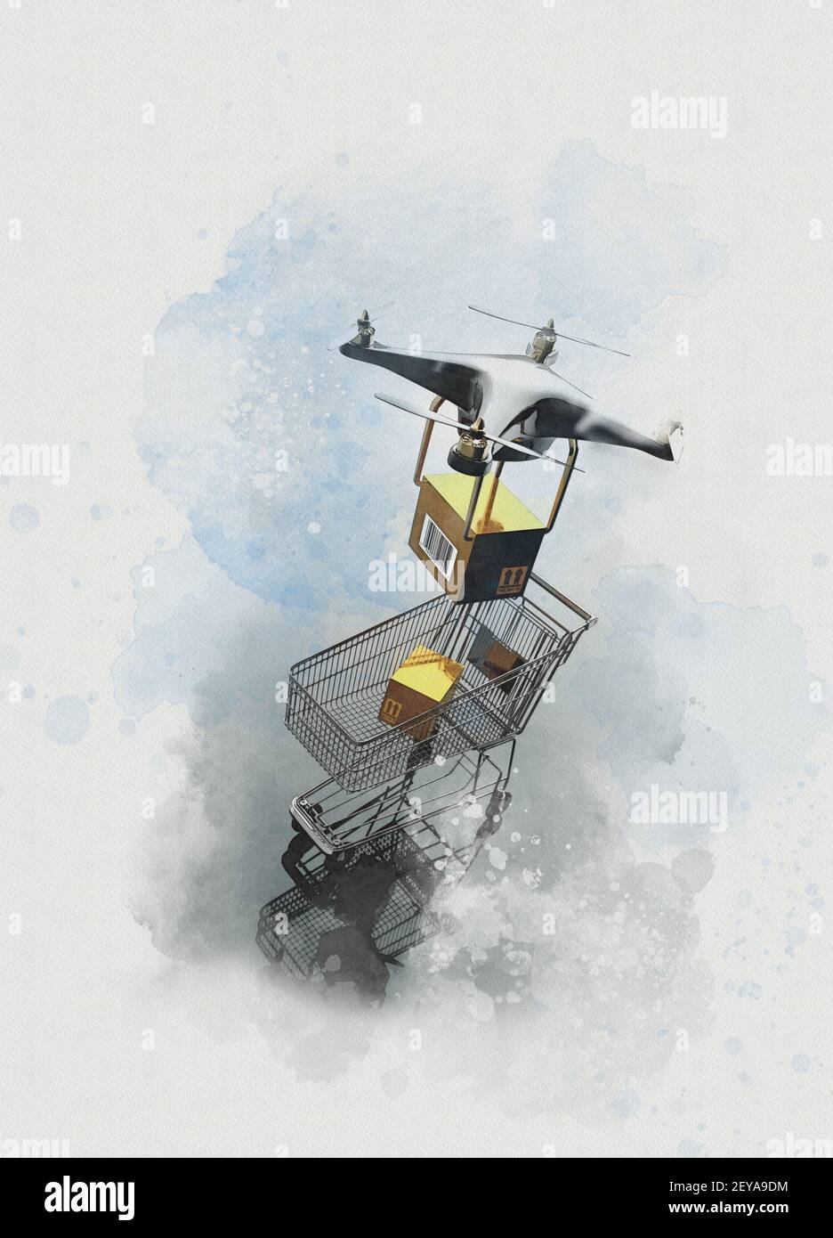 Drone delivery, conceptual illustration Stock Photo