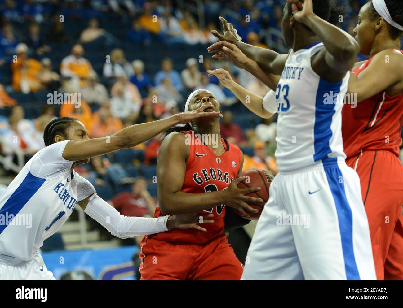 Georgia's Shacobia Barbee maintains the ball as Kentucky's A'dia ...
