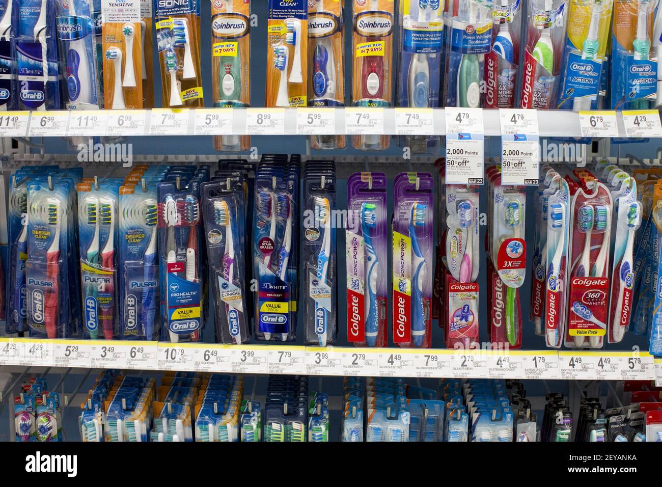 Colgate, OralB and other tooth brushes on display in the new Walgreens Well Experience Flagship