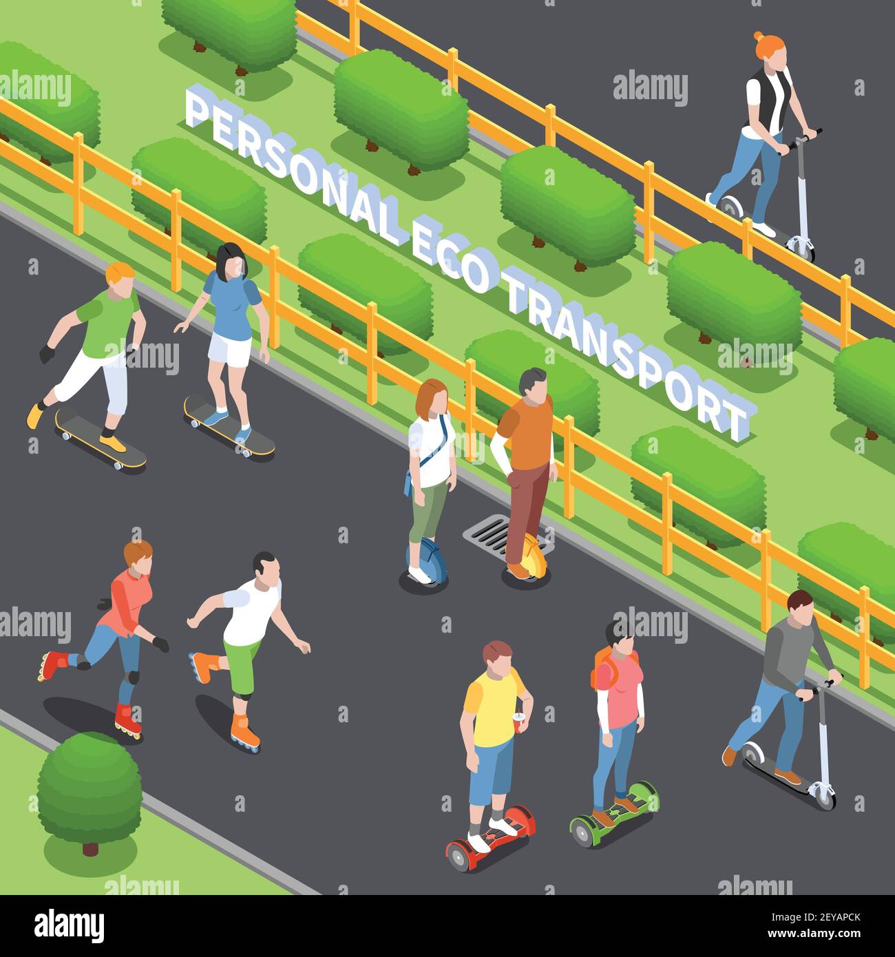 Personal eco transportation design with physical activity symbols