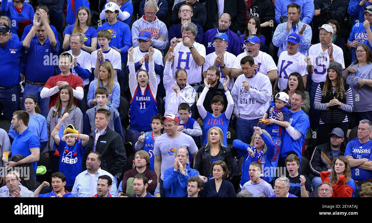 Kansas fans cheer as the team comes back near the end of the first half against Western Kentucky in the second round of the NCAA Tournament at the Sprint Center in Kansas City, Missouri, on Friday, March 22, 2013. (Photo by John Sleezer/Kansas City Star/MCT/Sipa USA) Stock Photo