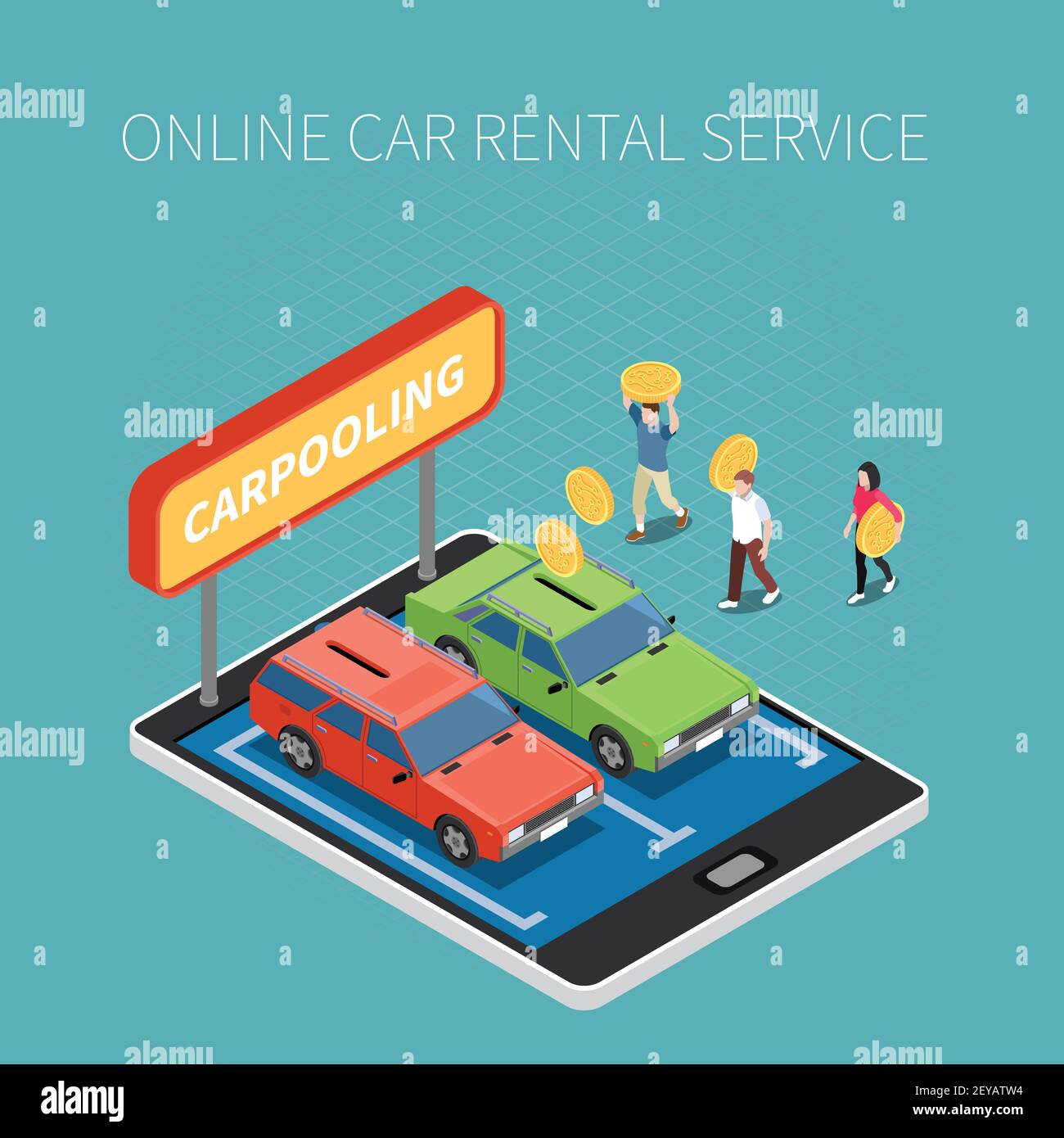 Car rental isometric concept with online service symbols vector ...