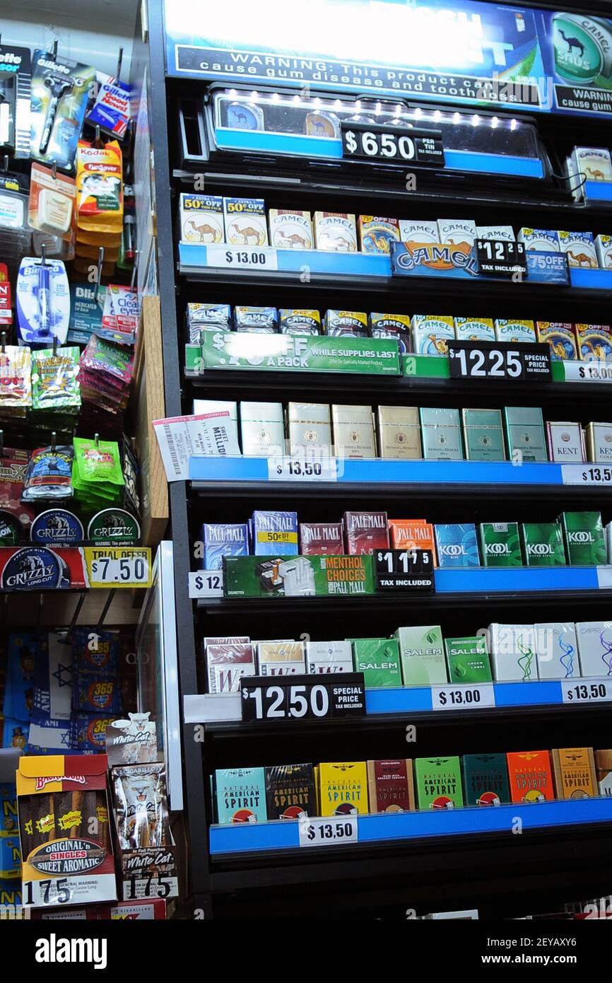 Openly displayed cigarettes and tobacco products for sale in an upper east  side deli in New York, NY on March 23, 2013. New York City Mayor Michael  Bloomberg, fresh from his defeat